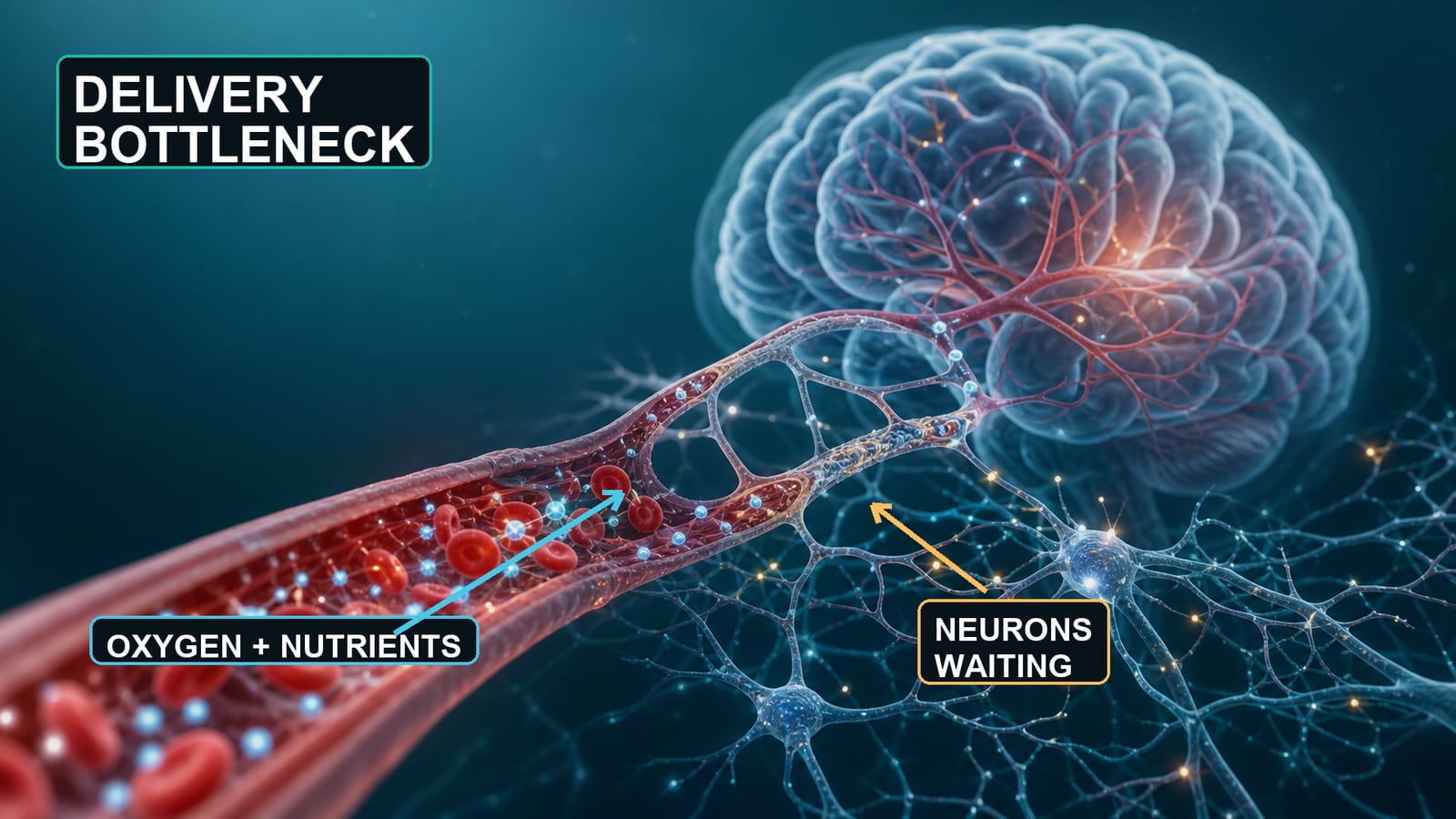Illustration — the delivery bottleneck behind brain fog