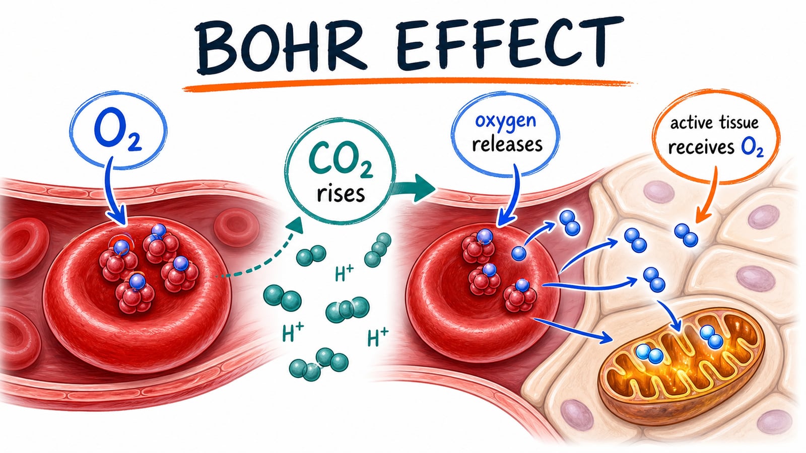 Illustration — the Bohr effect and oxygen unloading